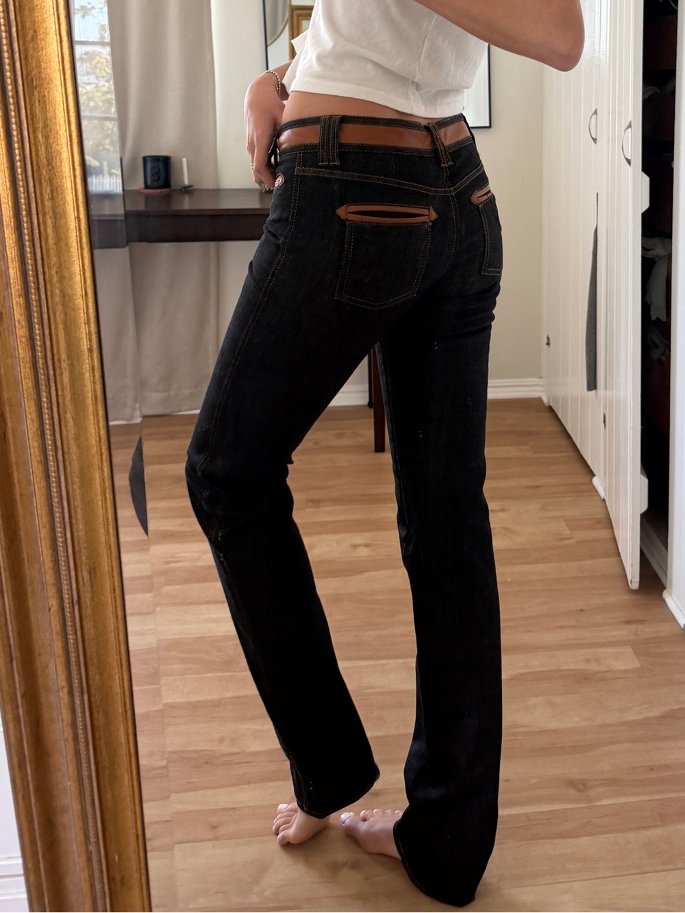 Dolce & Gabbana Black Boot-Cut Jeans with Brown Trim